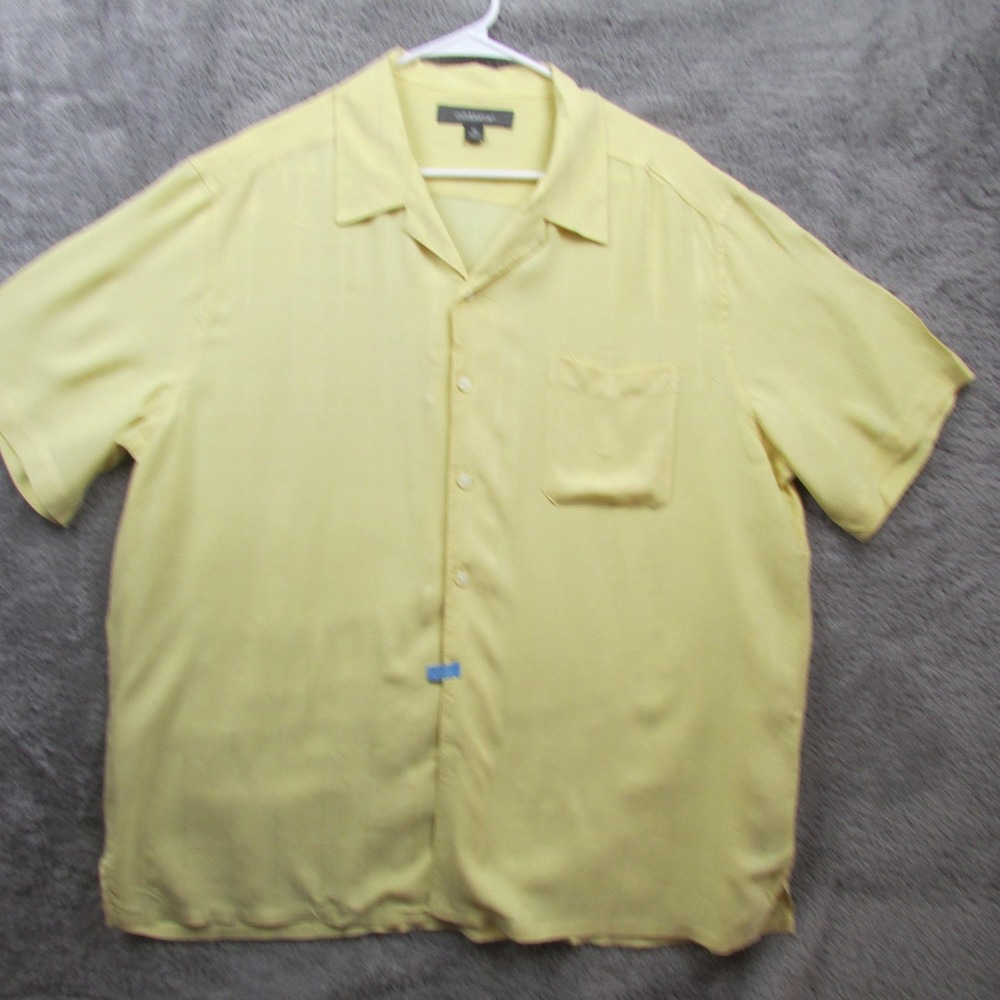 Croft & Barrow Shirt Mens XL Yellow 100% Silk Short Sleeve Camp Button Front